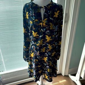 LOFT Blue Long Sleeve Sundress with Mandarin Collar